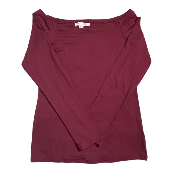She & Sky Off-The-Shoulder Knit Top - Size M, Plum - Picture 2 of 6